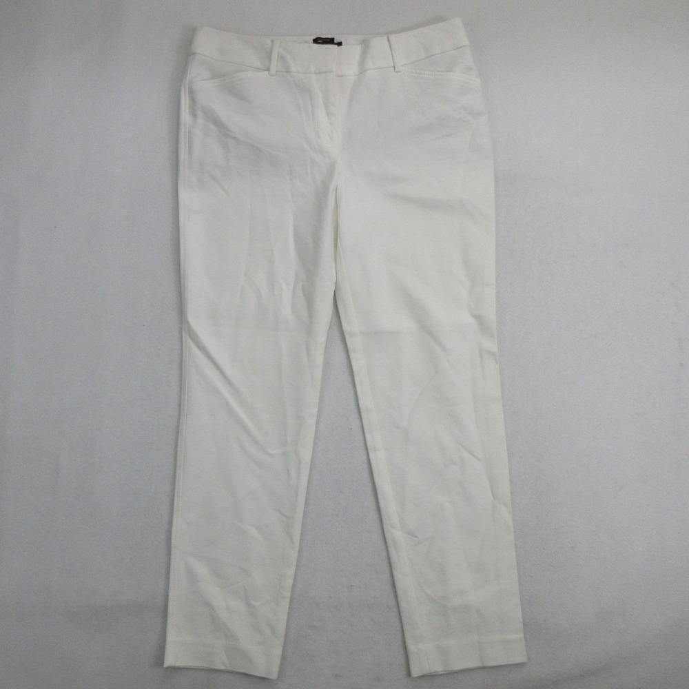 Talbots Women Hampshire Ankle Pants Size 8 White Cotton Blend Stretch Slim Leg